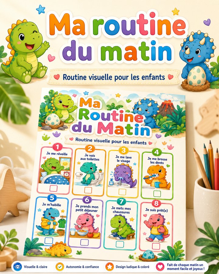 [RT-MORNING-HAPPY-DINOSAURS-2] Ma routine du matin — Dinosaures joyeux 2