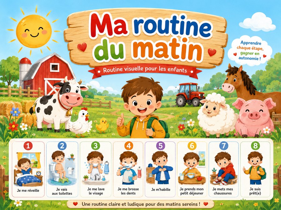 [RS-MORNING-FARM-LAND-001] Ma routine du matin — Ferme joyeuse (paysage)
