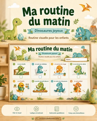 Ma routine du matin — Dinosaures joyeux