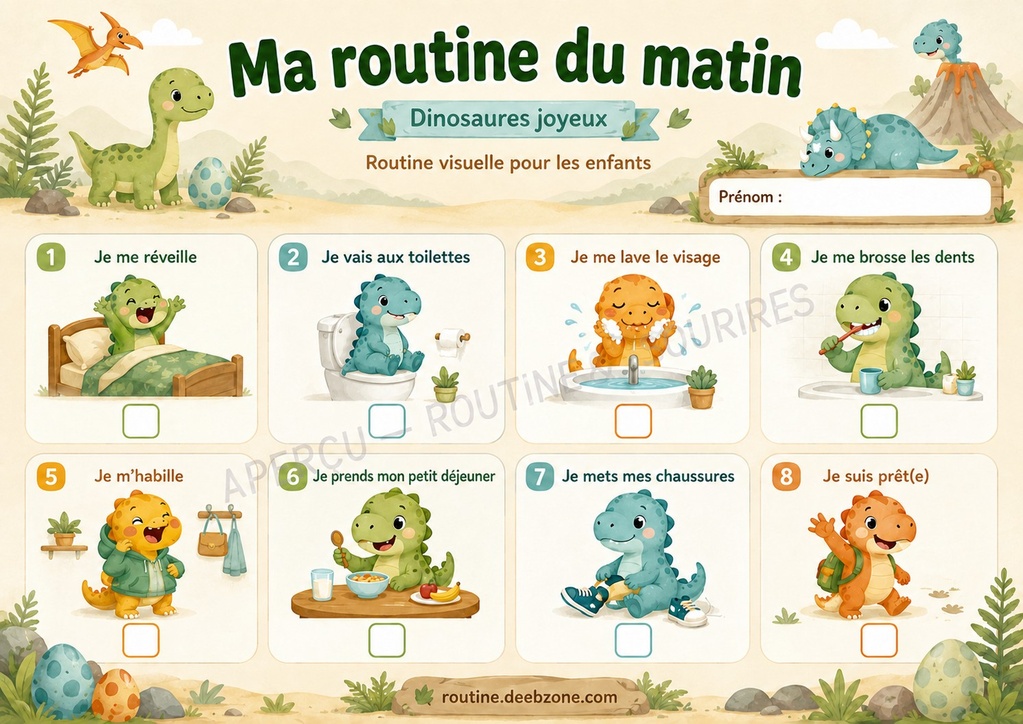 Ma routine du matin — Dinosaures joyeux